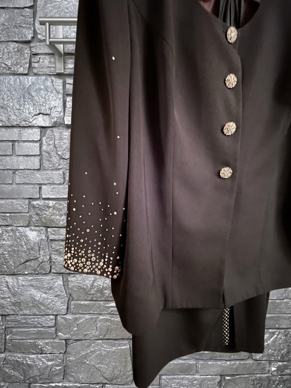 SOLINI 3PC quiet Luxury black First Lady Skirt Suit w Rhinestones Plus SZ 24 - Picture 5 of 13